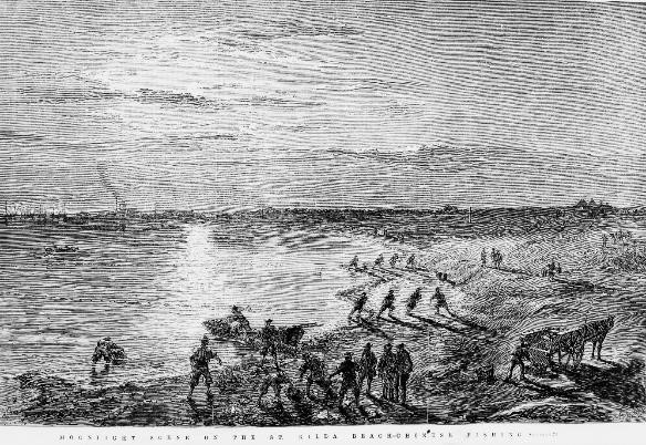 ‘Moonlight Scene on the St. Kilda Beach — Chinese Fishing’; engraving by Robert Bruce, 1870. 