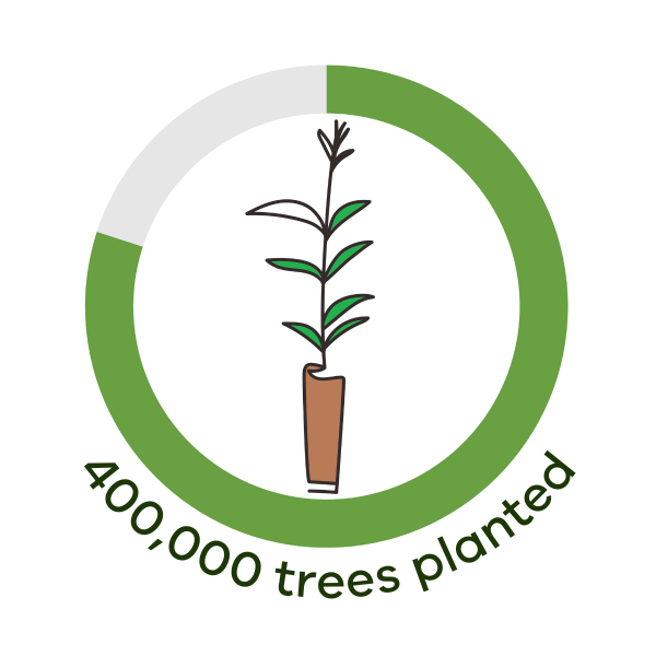 Graph displaying number of trees planted as part of the program. Graph shows progress of 400000 of the 500000 target